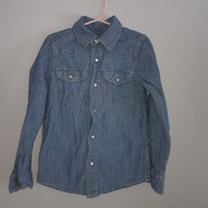 Place Boy Button Down Shirt Size S 5/6 bleu 100%co